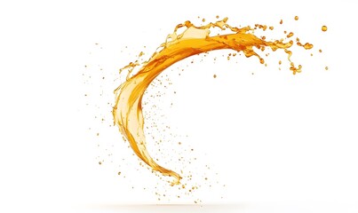 Orange liquid splash arc, white background, advertising