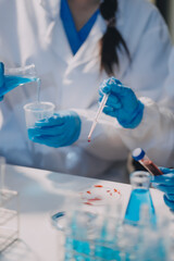 Microbiological research with a test tube and micropipette in close -up