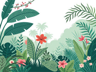 Fototapeta premium Horizontal green landscape palms, trees and bushes