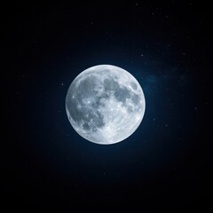 Bright Full Moon in Night Sky Over Starry Background