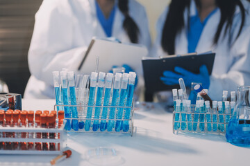 Microbiological research with a test tube and micropipette in close -up