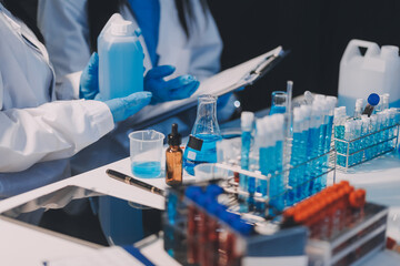 Microbiological research with a test tube and micropipette in close -up