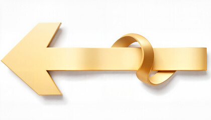 Elegant golden arrow with smooth curves on white background, direction