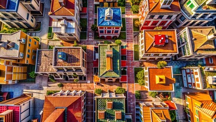 Naklejka premium Drone View: Modern Exterior Wall Architecture, Textured Flooring Backgrounds