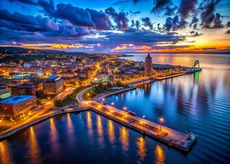 Duluth Minnesota Skyline Night Drone Photography - Low Light Cityscape