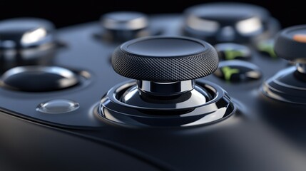 Close-up view of a gaming controller's joystick showcasing intricate details and design in a modern gaming setup