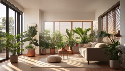 Fototapeta premium modern interior design features indoor plants and natural light in a spacious room