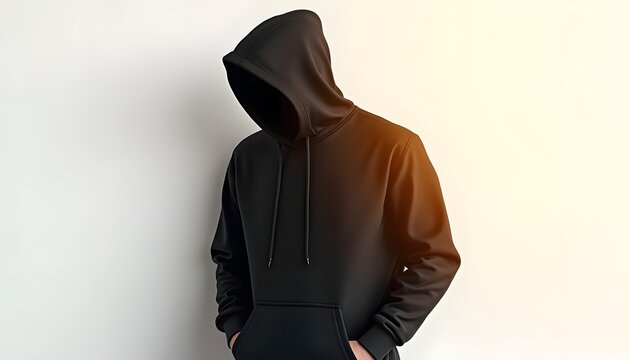 Mysterious Figure in Hoodie: A silhouette of a person shrouded in a black hooded sweatshirt, their identity hidden from view. - Powered by Adobe