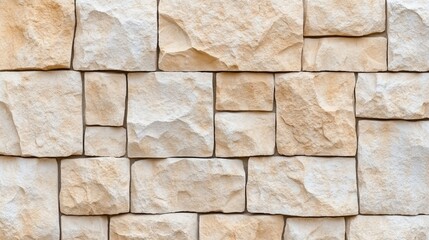 Natural stone wall featuring various textured blocks in light beige tones, showcasing craftsmanship and durability in architectural design
