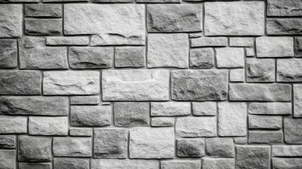Fototapeta premium Textured gray stone wall featuring a mix of large and small stones arranged in a harmonious pattern with various shades and surfaces reflecting light in an artistic manner