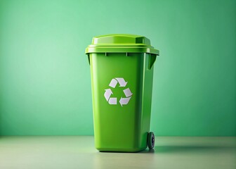 Eco-Friendly Green Recycling Bin on Soft Green Background - Sustainable Waste Disposal