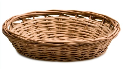 Obraz premium Woven basket made of natural materials placed on a plain background showcasing craftsmanship and design details for storage or decoration