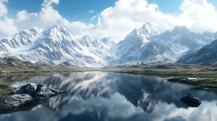 Fototapeta premium Peaceful mountain landscape with vibrant greenery and clear skies above