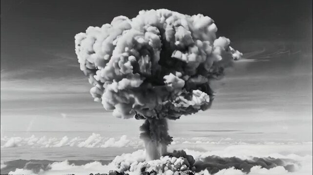 Extensive scary nuclear explosion in outdoor, mushroom cloud