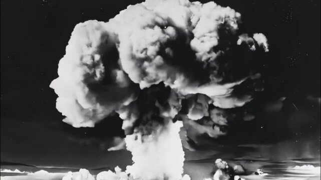 Extensive scary nuclear explosion in outdoor, mushroom cloud