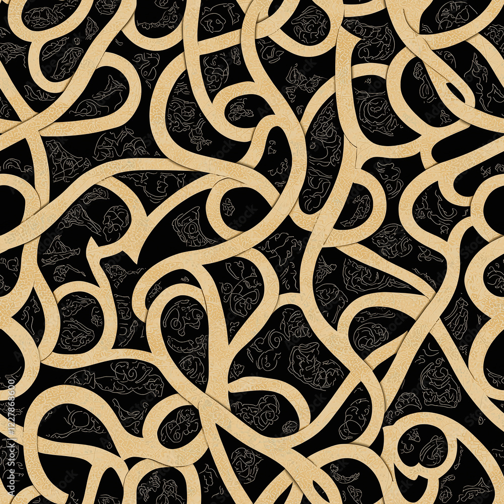 Aufkleber intricate beige swirls on a black background create a striking abstract pattern.