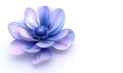 Pastel blue flower, 3D render, white background, design element