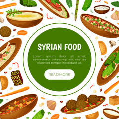 Syrian Cuisine Dish and Traditional Food Banner Design Vector Template