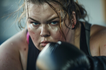 Portrait of a overweight woman working hard in gym ai generative design