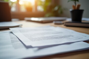 Obraz premium Organized paper decluttering on a tidy desk backdrop for a stress-free efficient work