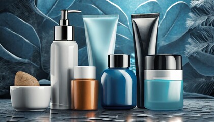 Body and skin care cosmetics well-arranged on an abstract background