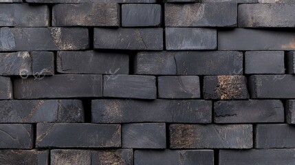 Naklejka premium Textured arrangement of dark wooden blocks creating an abstract pattern in a minimalist design setting