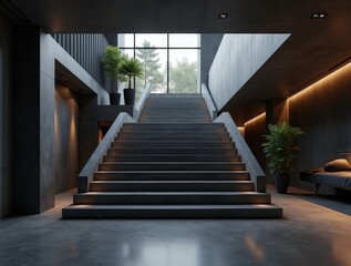 Modern Minimalist Interior with Grand Staircase