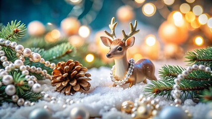 Elegant Deer Cone Pearl Holiday Ornament Winter Decoration