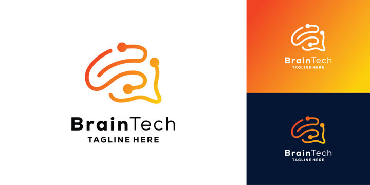 Creative Brain tech logo design. brain shape connection, with the concept of technology, health, science, logo vector design.