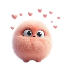 Fluffy 3D Cartoon Character with Amazed Expression Isolated on Transparent Background
