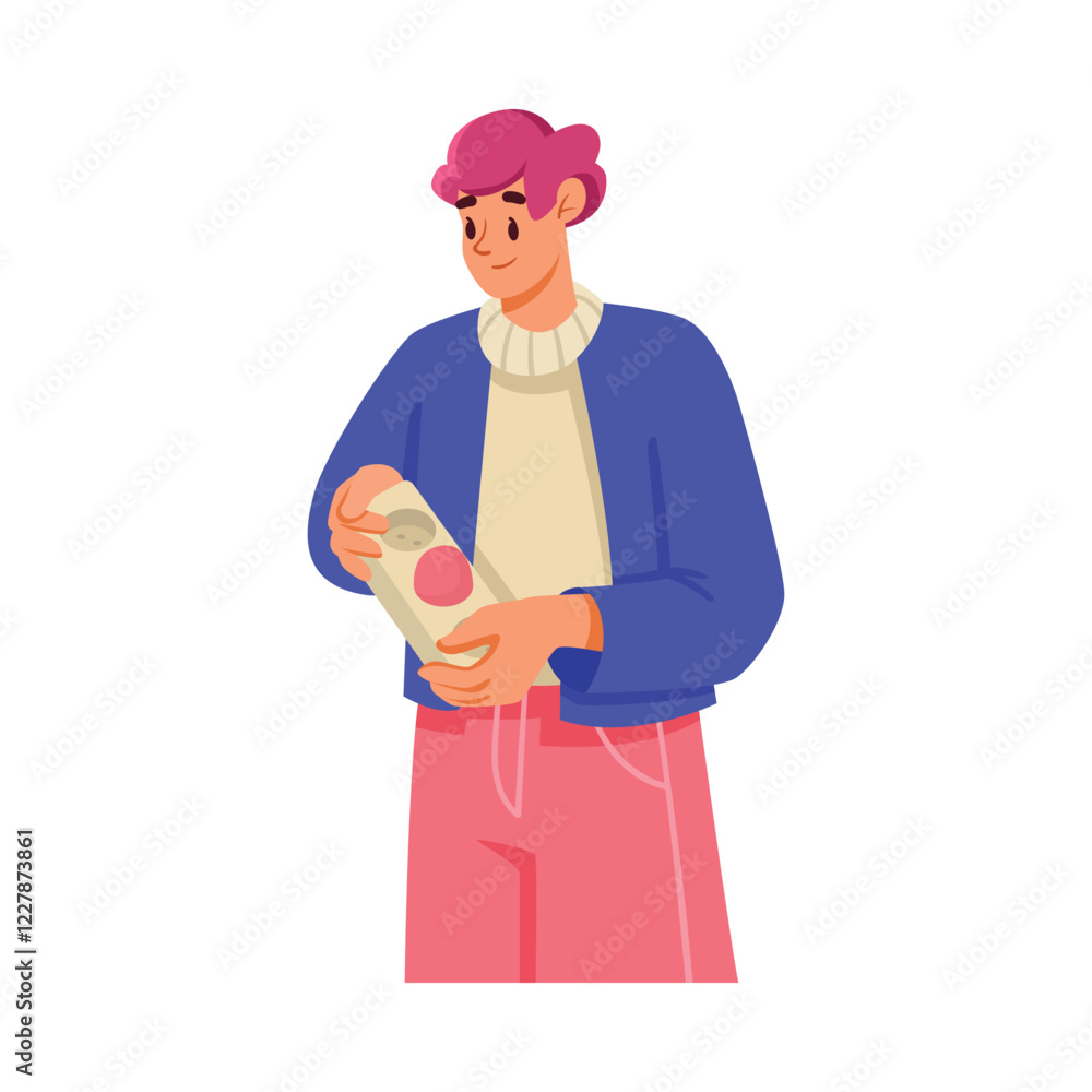 Aufkleber man team member character hold socket vector illustration