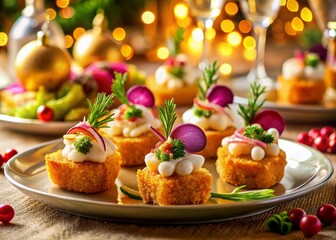 Obraz premium Elegant Fish Finger Appetizers at a Luxurious Wedding Reception