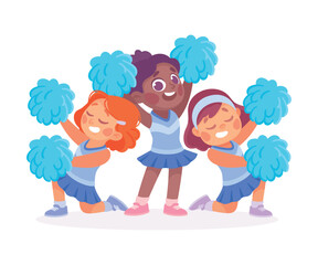Kids Team with Girl Cheerleader Character as Unity Vector Illustration