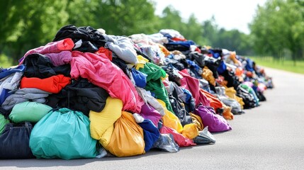 Recycling event reusable cloth bags collection community drop-off environmental initiative piles of reused materials
