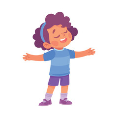 Happy Girl Kid Stand in Football Uniform Have Fun Vector Illustration