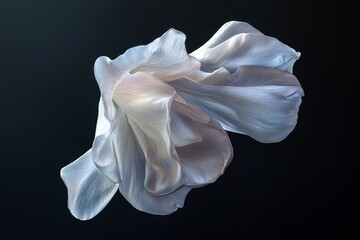 A delicate, flowing, and semi-translucent white fabric suspended against a dark background, highlighting its ethereal quality