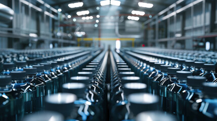 Obraz premium A warehouse filled with rows of blue bottles.