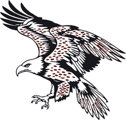 Eagle ready to fly position. Eagle silhouette isolated on white background. Eagle symbol of strength, courage, freedom and immortality.