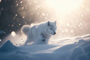 Naklejka premium Majestic arctic wolf in winter wonderland: wildlife photography for nature enthusiasts . winter,arctic wolf,