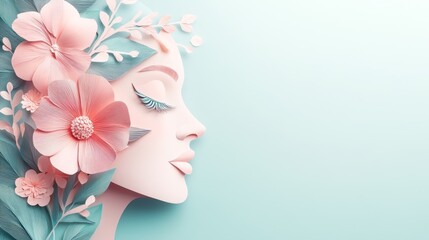 Elegant Paper Cut Face Surrounded by Lush Floral Decoration