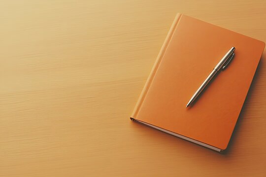 open agenda with pen placed diagonally high-quality leather cover in sharp focus natural warm light creating cozy workspace