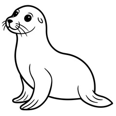 Cute Sea Lion Silhouette Line Art  Black Vector Carton Illustration