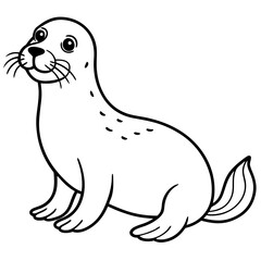 Cute Sea Lion Silhouette Line Art  Black Vector Carton Illustration
