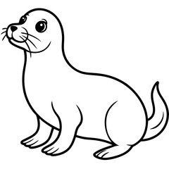 Cute Sea Lion Silhouette Line Art  Black Vector Carton Illustration