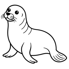 Cute Sea Lion Silhouette Line Art  Black Vector Carton Illustration