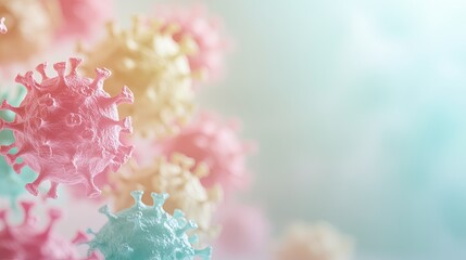 array of colorful virus models on sterile table intricate details in sharp focus soft ambient light creating contrast