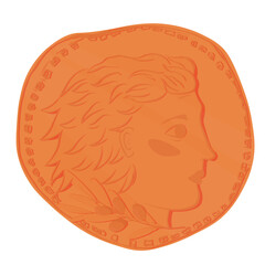 old Greek coin. Vector stock illustration. Isolated on white background. Historical numismatics 