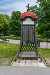 old wooden telephone box in stockholm