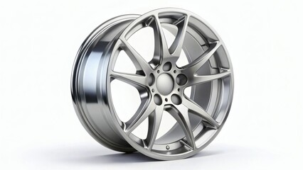 Silver Alloy Car Wheel Rim on White Background