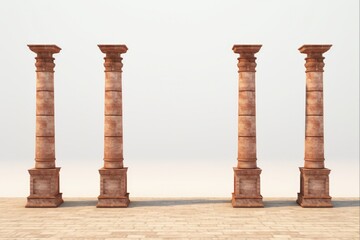 Fototapeta premium Classical Brick Columns with Street Lamps. Isolated 3D Rendering for Decoration. Keywords: Column, Brick, Stone, Marble, Hard-wearing, Greece